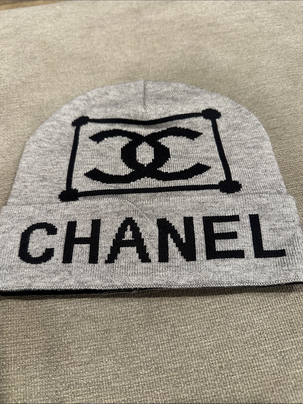 Gray and Black Knit Logo Beanie size S